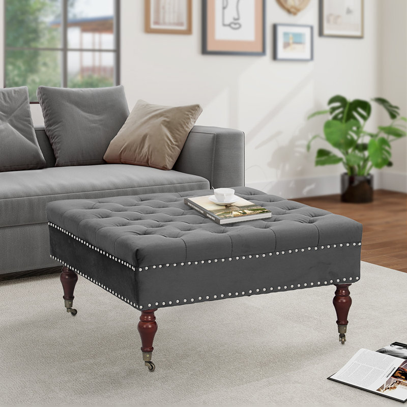 Bhreac Velvet Ottoman, Gray Velvet