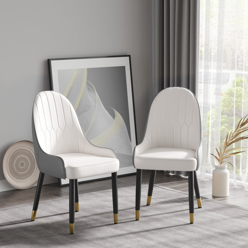 Chaise de salle à manger moderne en similicuir avec conception ergonomique et pieds en bois massif, ensemble de 2 pour une assise confortable