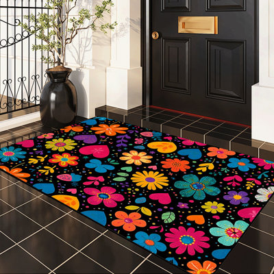  Non-Slip Indoor Outdoor Door Mat, Bright Flower, 16"x24"