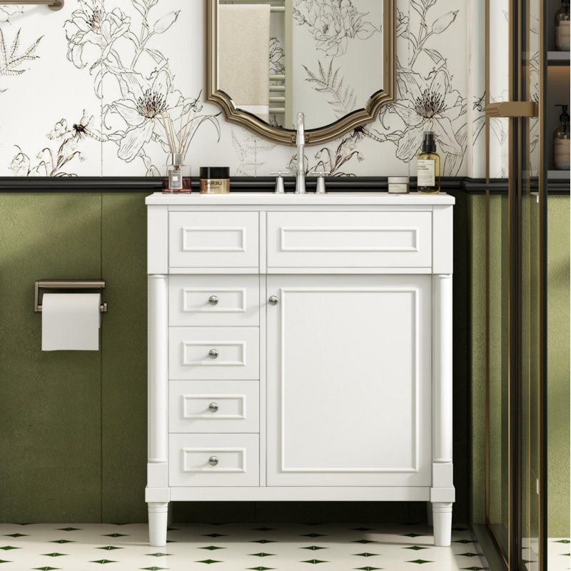 Meuble-lavabo de 30 po avec lavabo, meuble-lavabo autoportant avec porte à fermeture douce, meuble-lavabo avec 2 tiroirs 