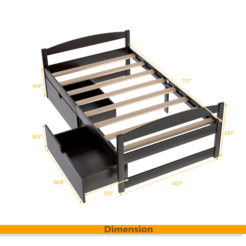 Lit plateforme simple avec deux tiroirs, Espresso
