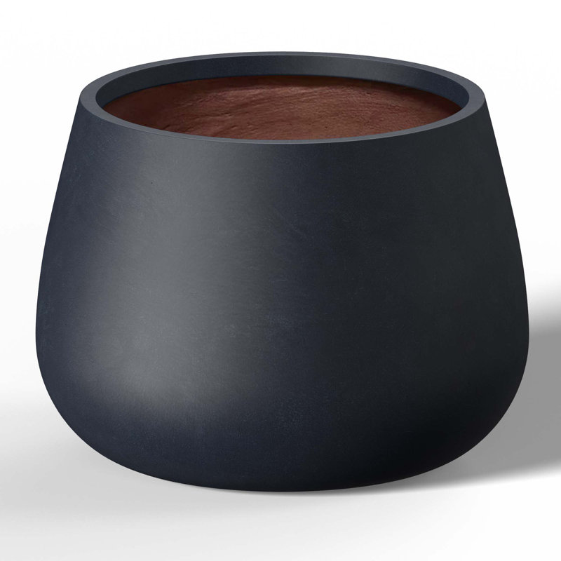 Small Concrete Round Planter / Pot With Drainage Holes, Granite Gray (Upgraded Interior), 9.84" H x 12.6" W x 12.6" D