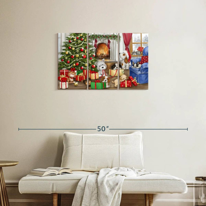 Chiens et chats de Noël Lelend, H 20 po x l 33 po