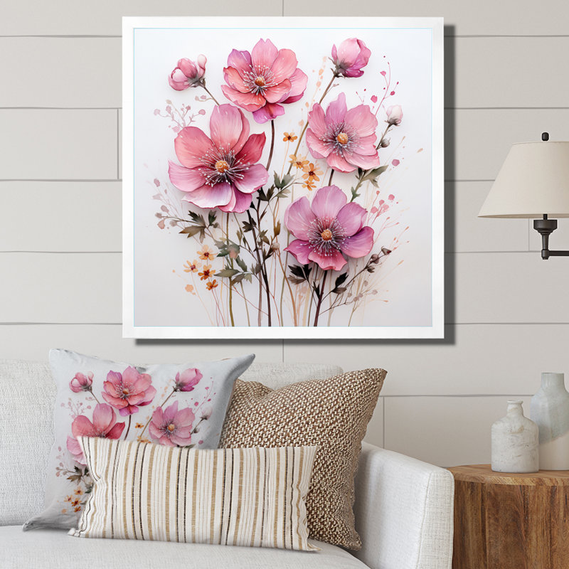 Art mural sur toile rose, H 24 po x l 24 po x P 1 po, Cadre simple blanc