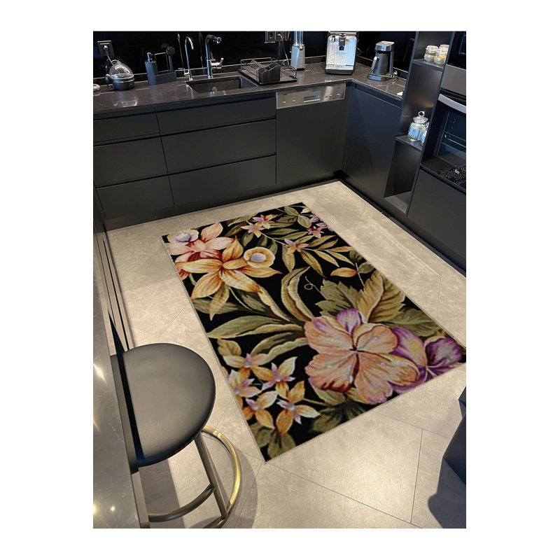 Tapis décoratif multicolore à motif floral multicolore, Tapis de couloir 3 pi 3 po x 6 pi 7 po
