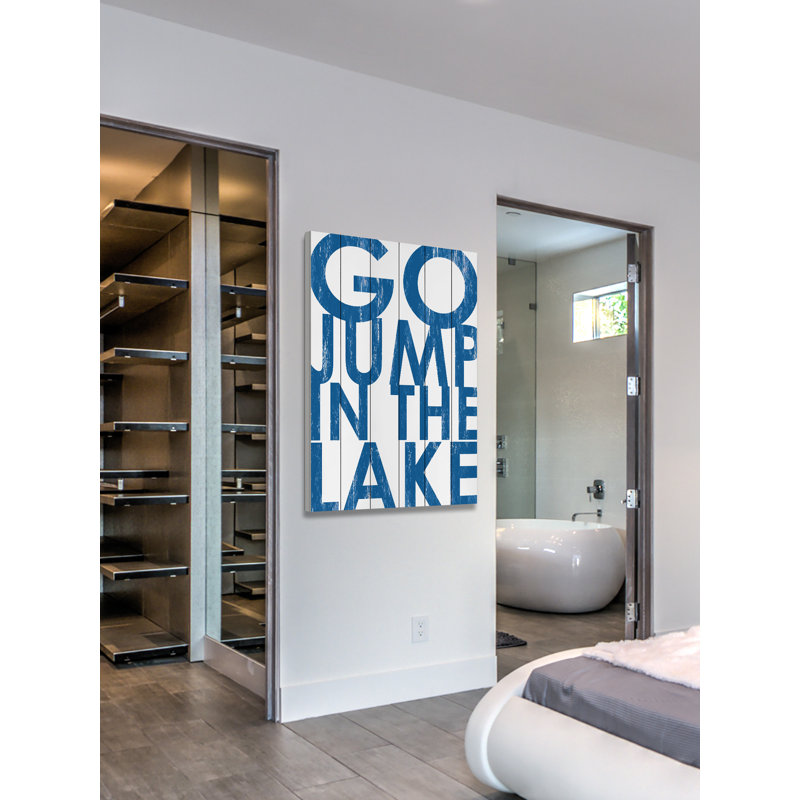 «Go Jump in the Lake», reproduction d'art textuel sur bois, H 18 po x l 12 po x P 1,5 po