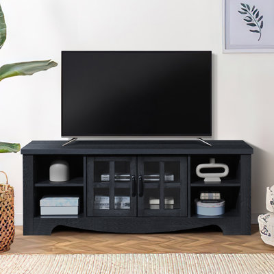 52,37 po Meuble télé en bois de chêne gris anthracite avec 1 armoire de rangement vitrée pour téléviseur de 65 po ou moins
