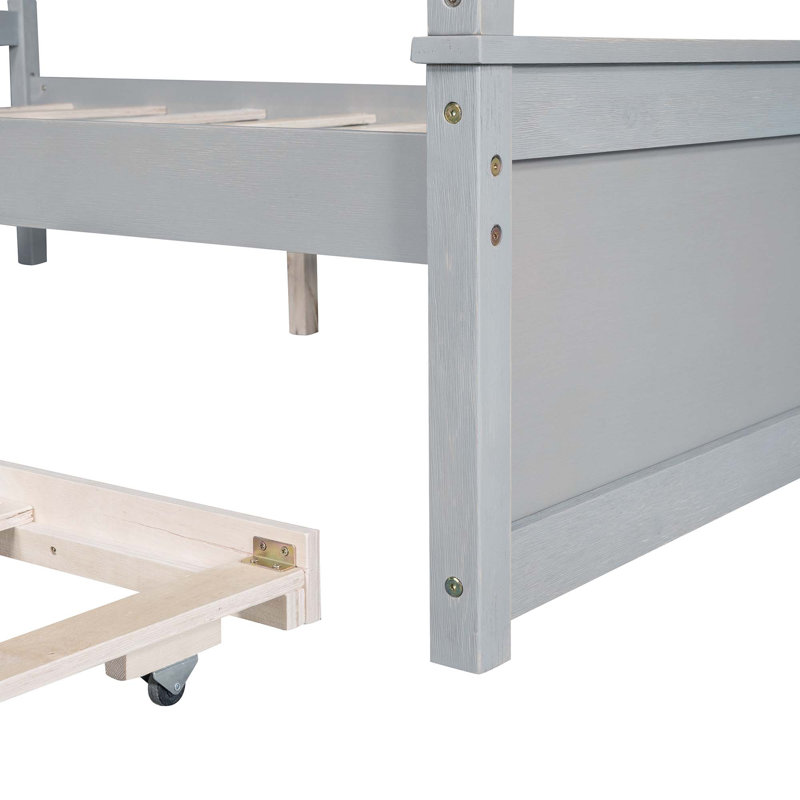 Wood Canopy Bed With Trundle Bed, Gray