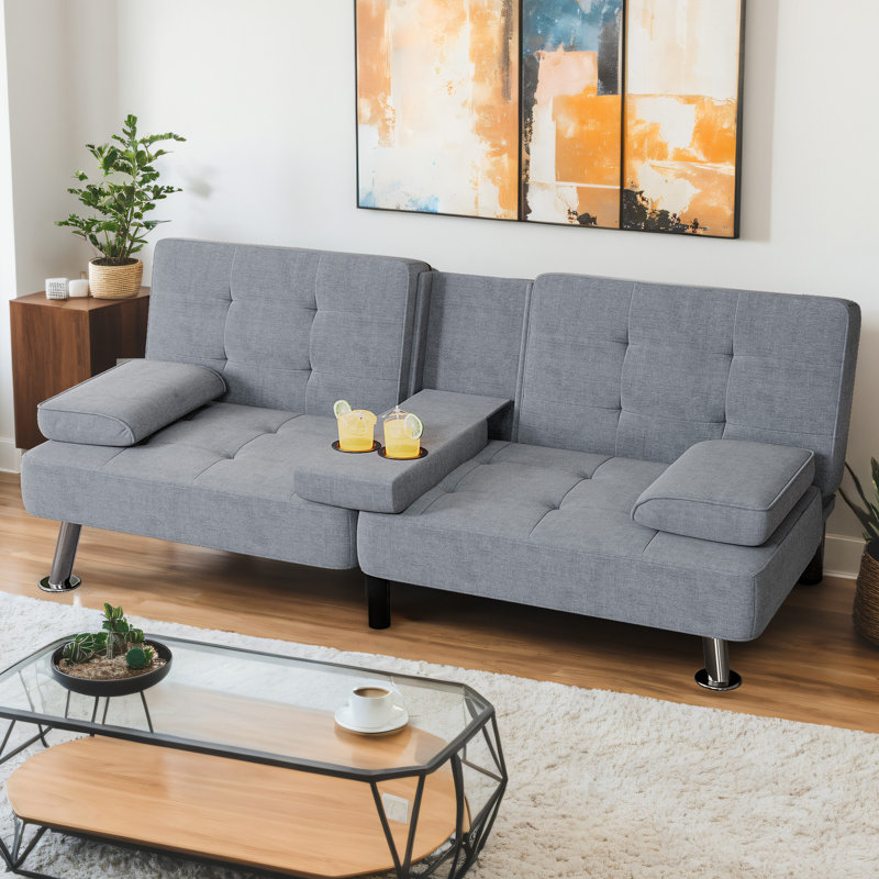 Cashten Single 65'' Upholstered Convertible Sofa, Dark Gray Linen Blend
