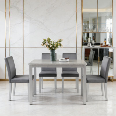 5 Piece Wooden Rectangular Renfroe with 4 Upholstered Chairs