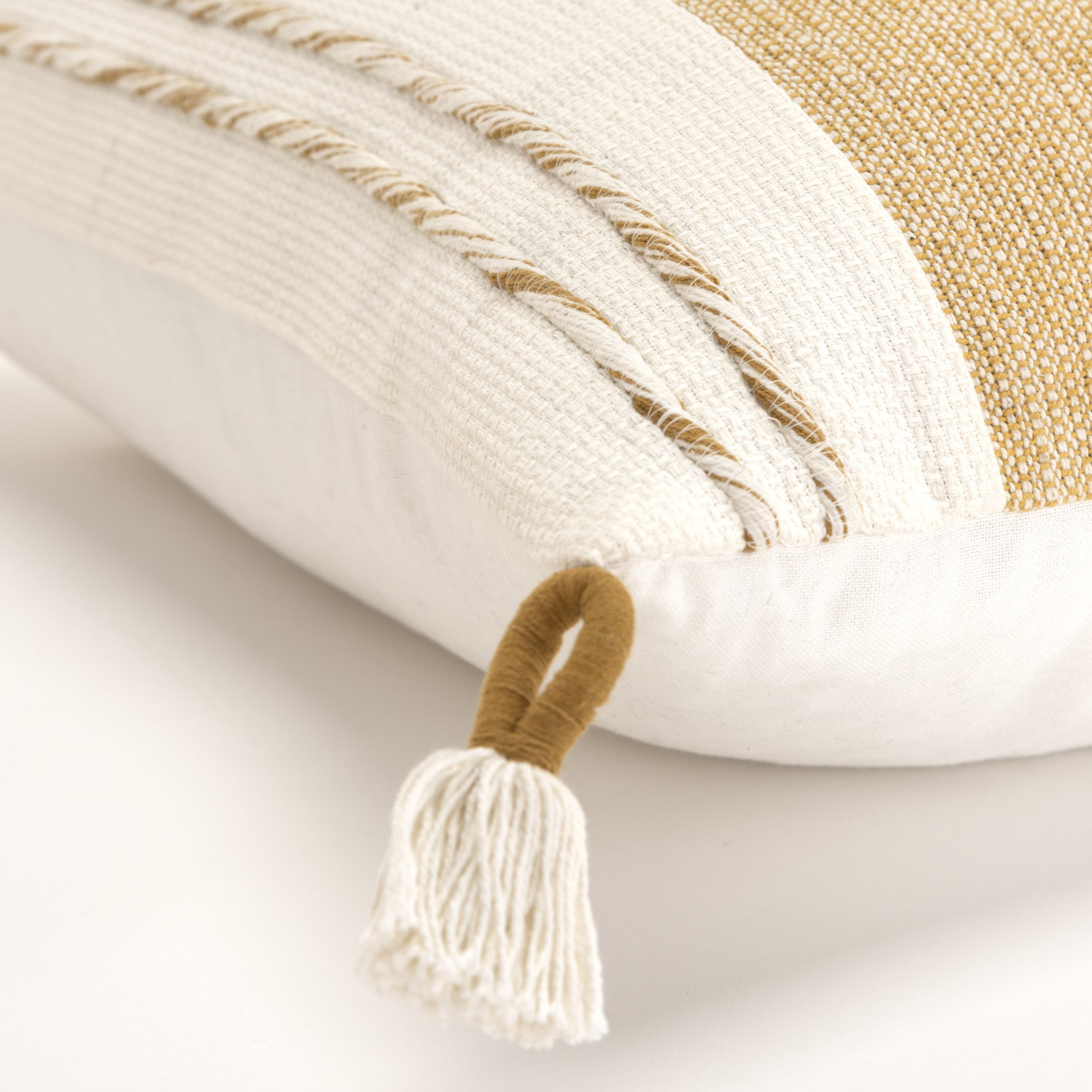 Arnell 100% Cotton Throw Square Throw Pillow, Yellow/White