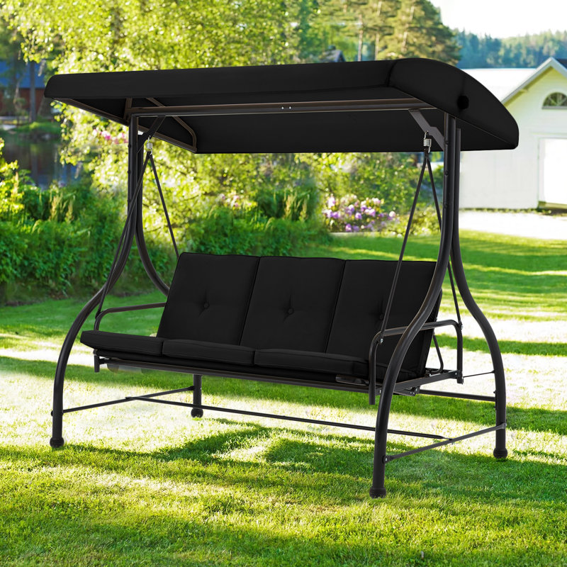 3 Person Porch Swing with Canopy, Black