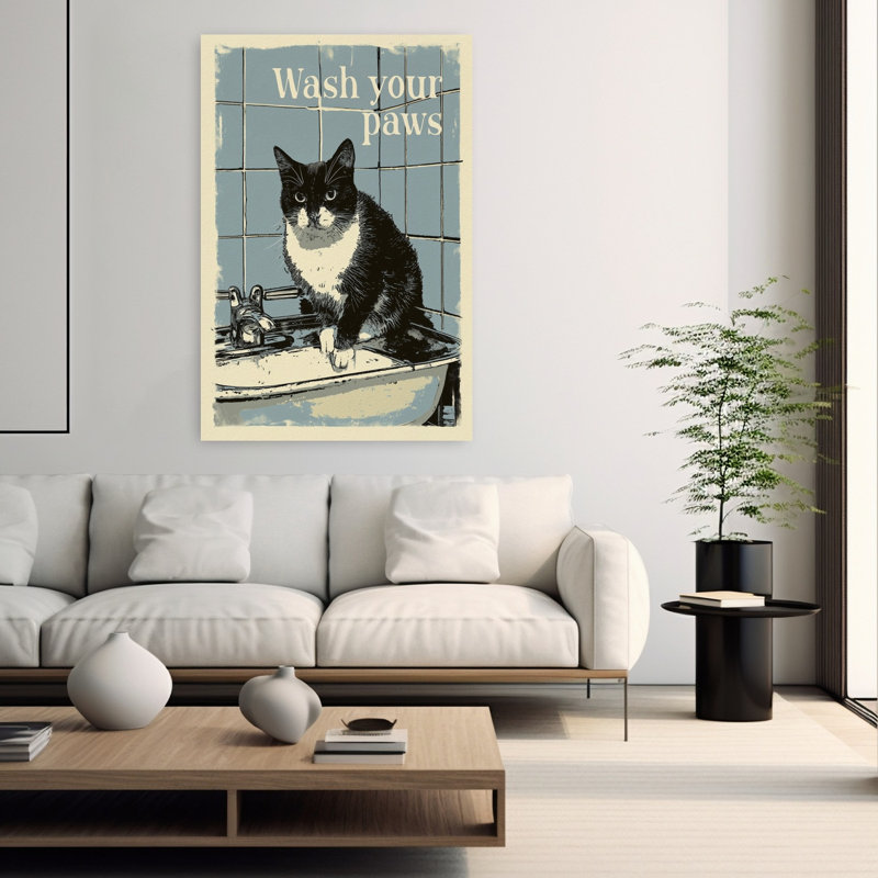 «Wash Your Paws», art mural rétro, H 60 po x l 40 po