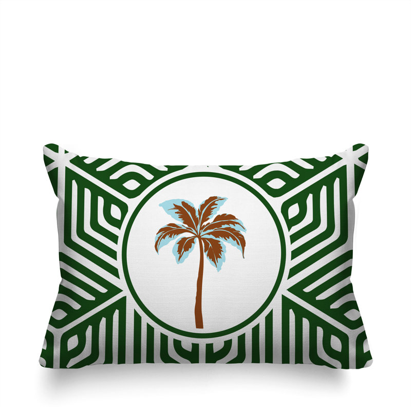 Oreiller rectangulaire réversible intérieur / extérieur Leilani Palm, Rectangle H 14 po x l 20 po, Vert