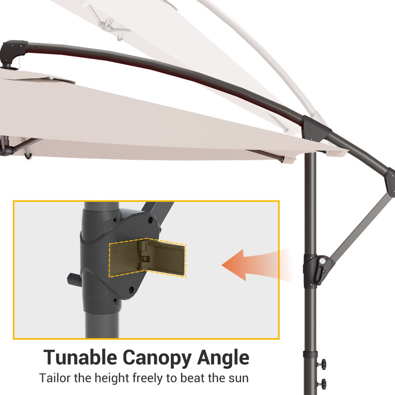 Parasol circulaire de 10 pi, protection UV UPF 50+, manivelle et inclinaison, imperméable pour la cour arrière / le jardin / la piscine