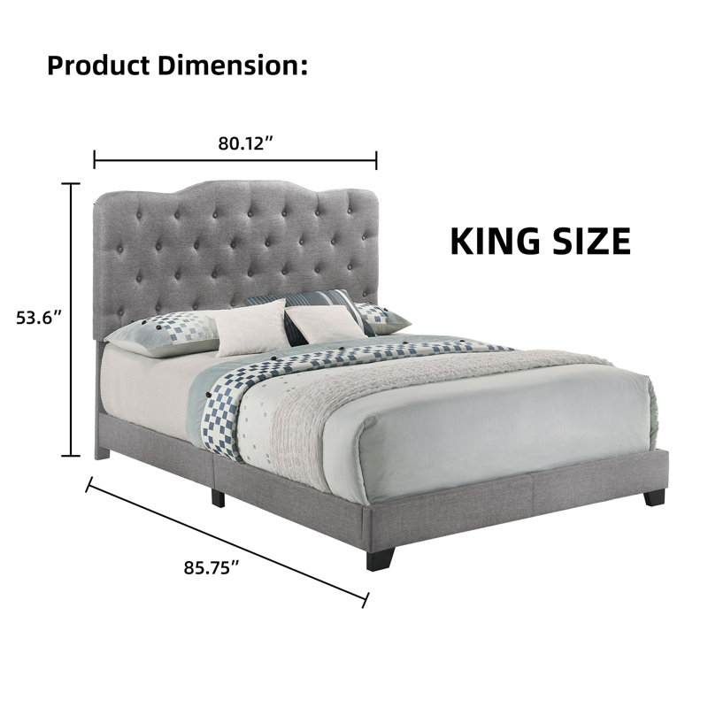 Caliopia Upholstered Standard Bed, Gray, King
