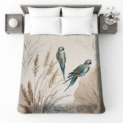 Couvre-lit matelassé perroquets en milieu naturel toutes tailles