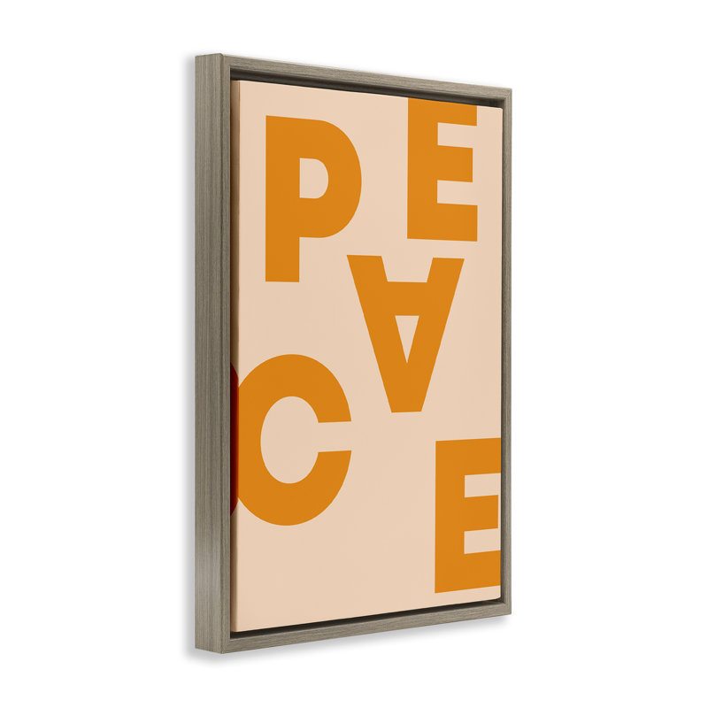 «Peace Peace», typographie sur toile flottante par Incado, Cadre flottant orme Montalcino, H 31 po x l 21 po