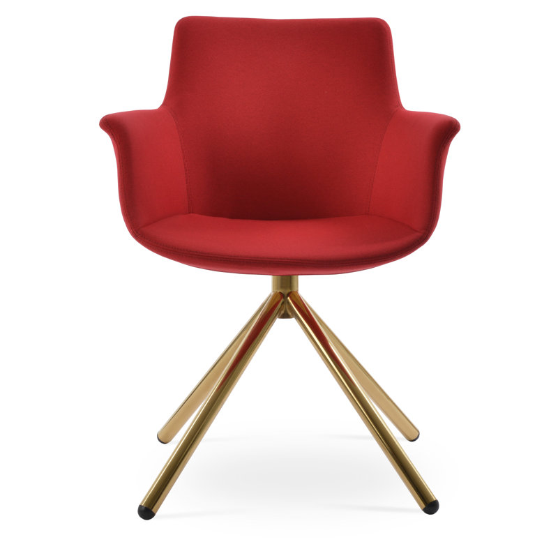 Bottega Fabric Solid Back Arm Chair, Gold, Era Red