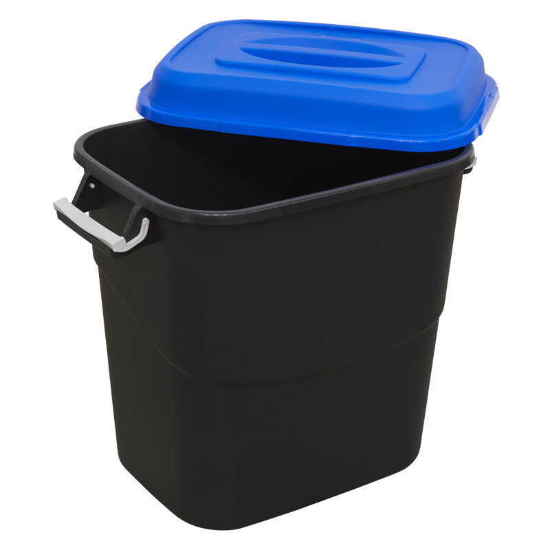 Plastic Manual Lift Kitchen Trash Can, 75, Black/Blue