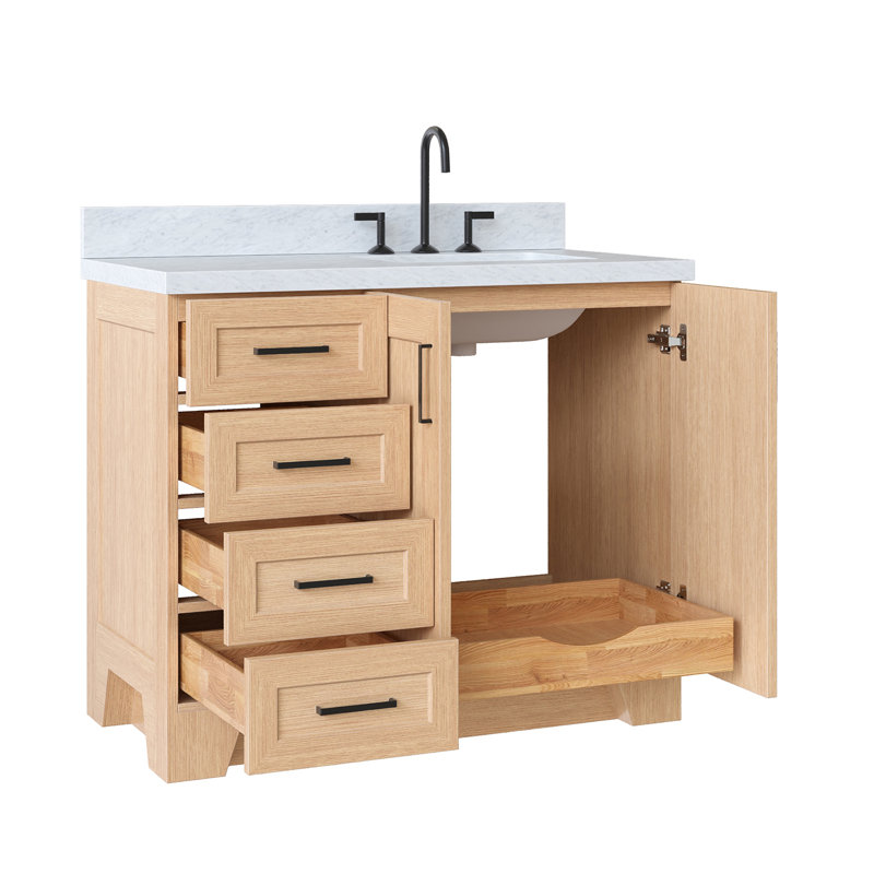 ARIEL TAYLOR 43 IN RIGHT OFFSET RECTANGLE SINK VANITY, Right, Rectangle, Natural Oak