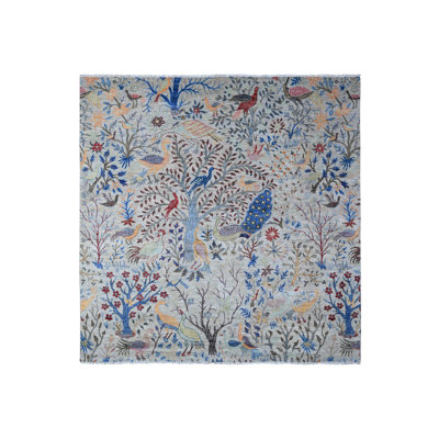 Tapis oriental carré en laine noué à la main 8 pi x 8 pi gris Peshawar 13D8236EC52F42EBBBD1D0250B9FE63B