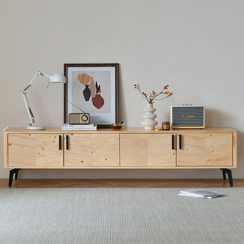 Wabi-sabai handmade solid wood parquet TV cabinet, 78.74"