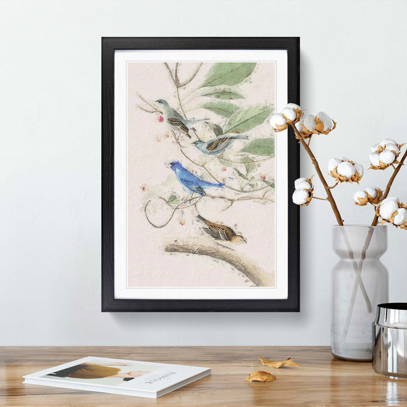 Indigo Birds by John Audubon - Picture Frame Painting Print, 48cm H x 36cm W x 2cm D, Black Framed