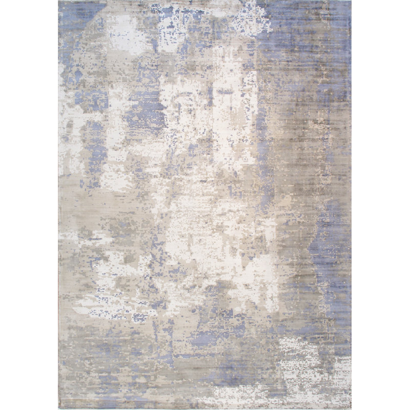 Tapis synthétique tissé à la main Mirage, gris / bleu / ivoire, Rectangle 9 po x 12 po
