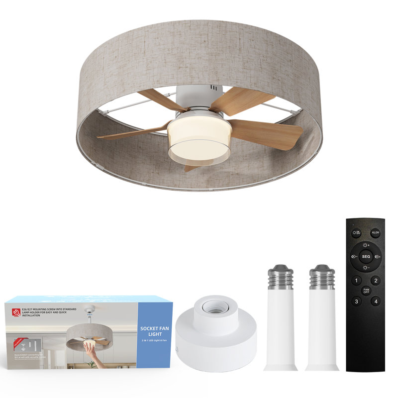17.7 In. Indoor Socket Ceiling Fan Light With Remote, Led Light, 4 Fan Speeds, Dimmable, 3 Color Temperatures, With Linen Lampshade