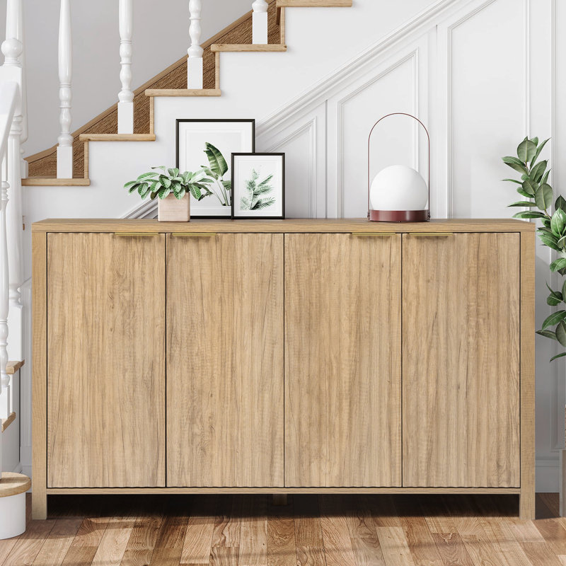 Fluted Buffet Sideboard Cabinet with Storage, Modern Wave Fluted Buffet Credenza with Adjustable Shelves, 4 Door Accent Bar Cabinets Console Table