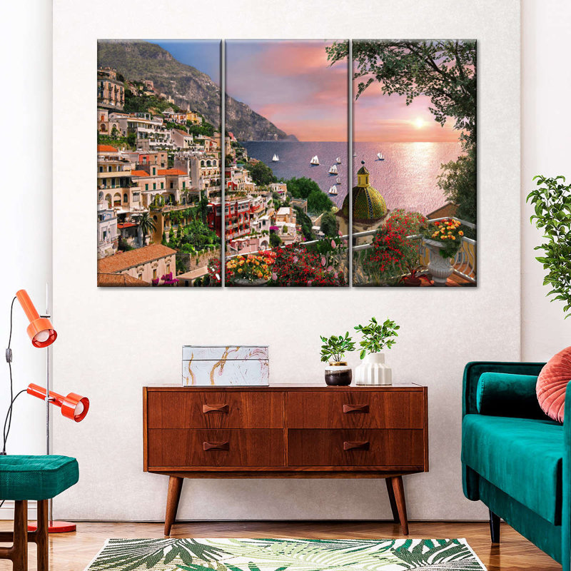 Seaside Positano - ensemble de 3 toiles tendues, H 32 po x l 50 po x P 1,25 po