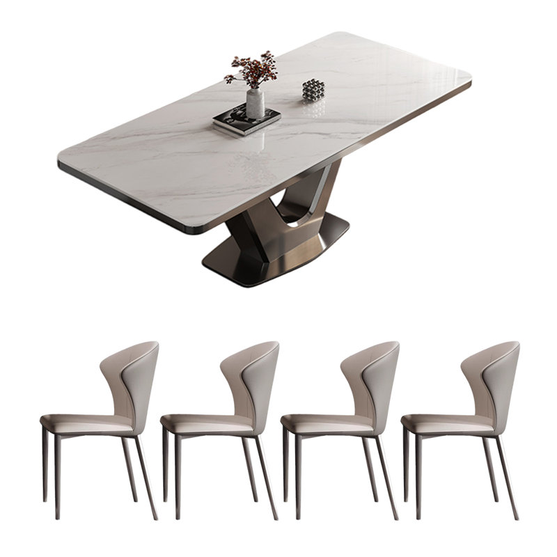 Light luxury simple rectangular dining table sets, White, 29.5"H x 70.9"L x 35.4"W