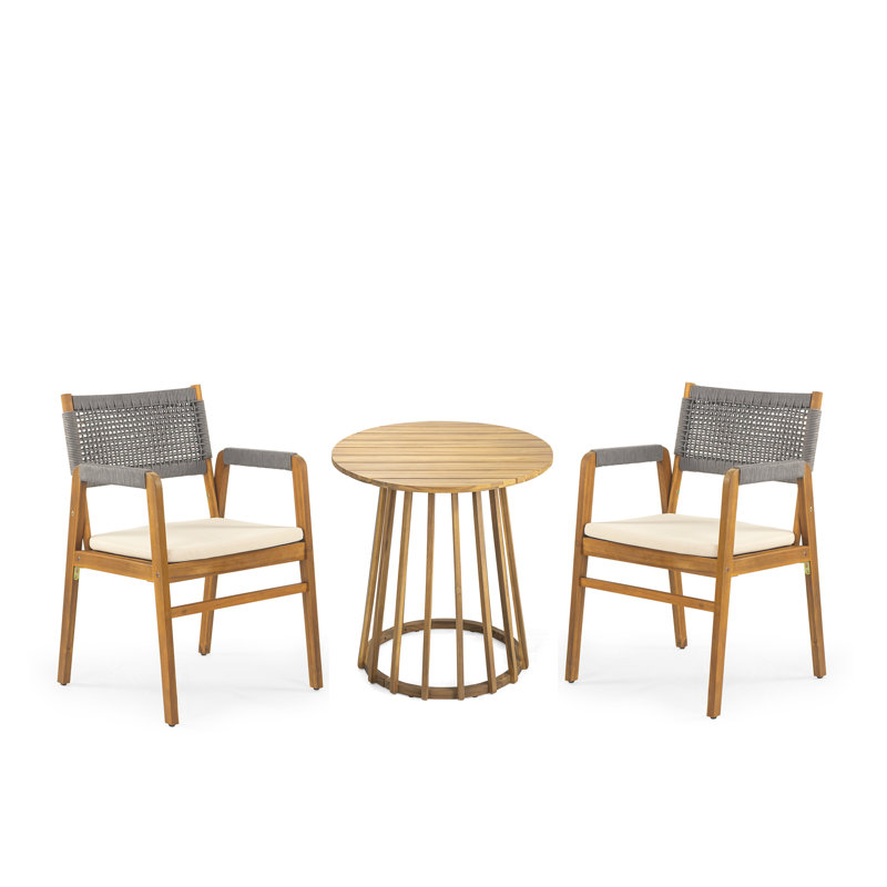 Javier Outdoor Acacia 3-Piece Bistro Set, Teak/Gray