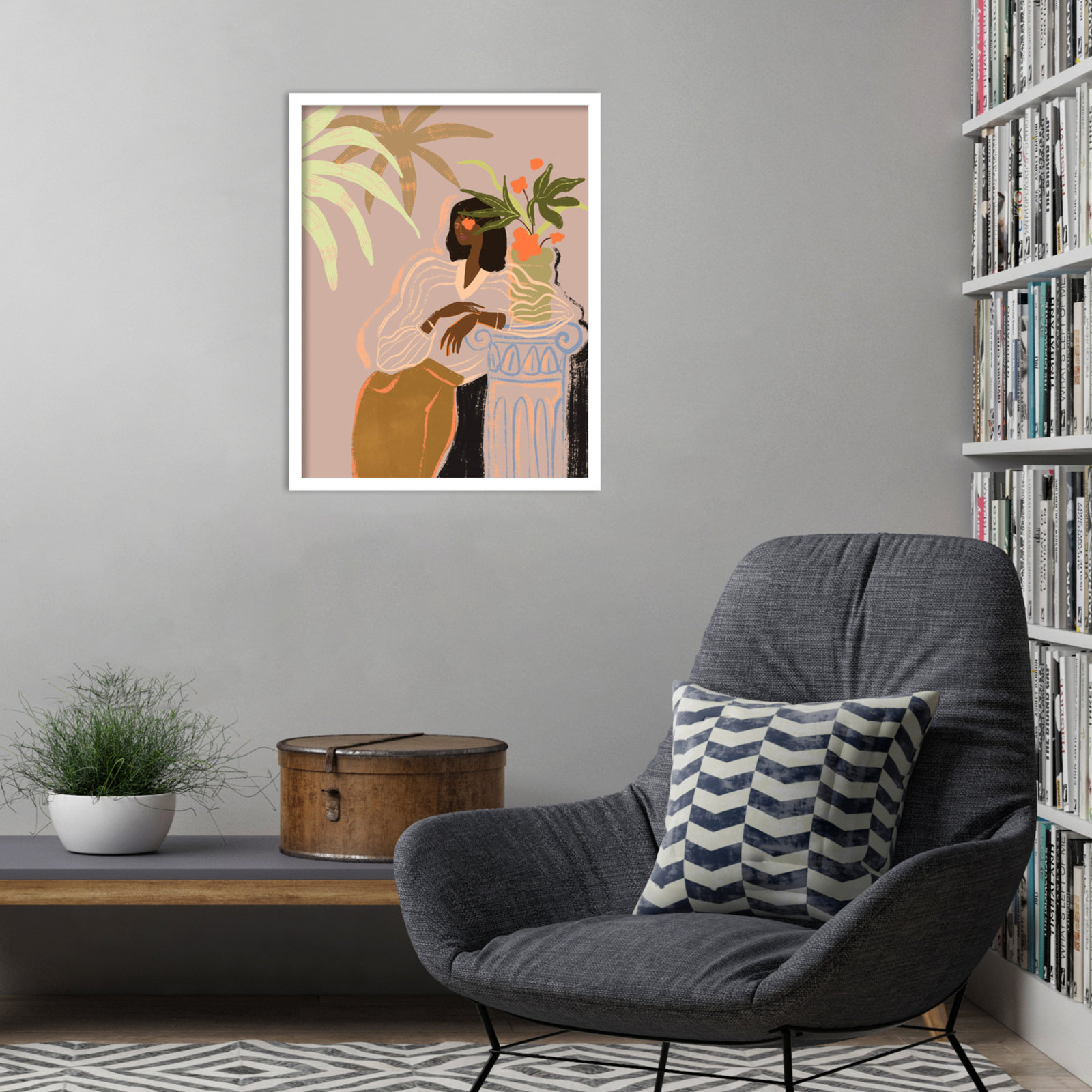 Lady in Waiting by Arty Guava Wood Framed Wall Art Print, White, 25" H x 20" W