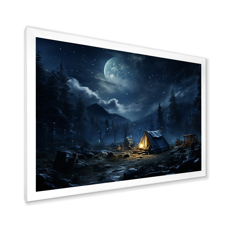 Starlit Camping In Canada 2 - Camping Travel Wall Art, 12" H x 20" W x 1" D, White Closed Corner Framed