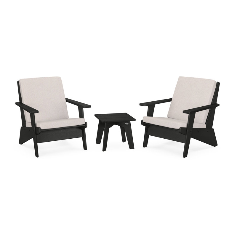 Riviera Modern Lounge 3-Piece Set, Black, Dune Burlap