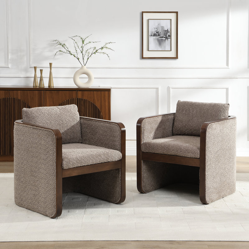 Fauteuils de salle à manger rembourrés Calder, Taupe Boucle / noyer