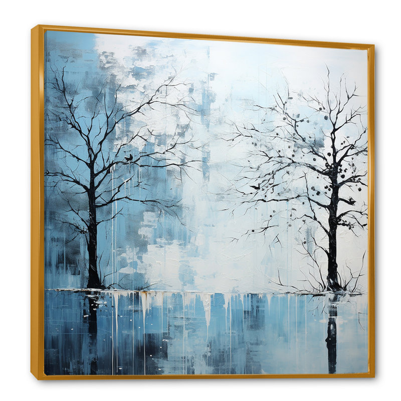 Minimalisme, charme d'arbre bleu sur toile, H 30 po x l 30 po x P 1 po, Cadre flottant doré