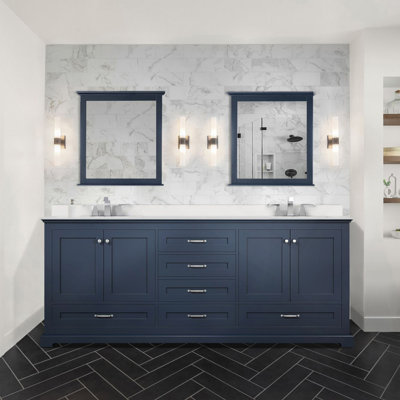 Navy Blue Double Bath Vanity 80 In. W X 22 In. D, With White Quartz Top