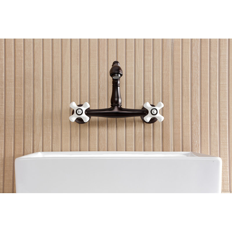 Kingston Brass English Country Two-Handle 2-Hole Wall Mount Bathroom Faucet, Oil Rubbed Bronze