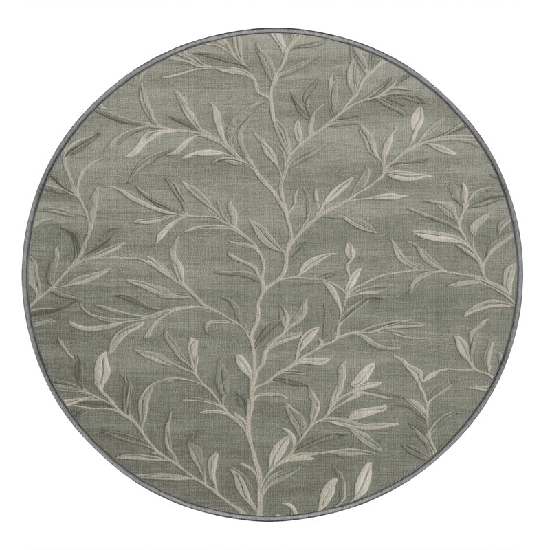 Tapis gris botanique lavable à la machine, Rond 6 pi