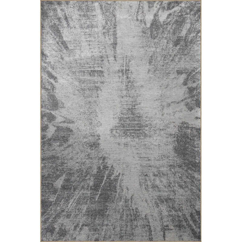 Tapis décoratif moderne à motif abstrait gris, Rectangle 3 pi 11,24 po x 5 pi 10,87 po