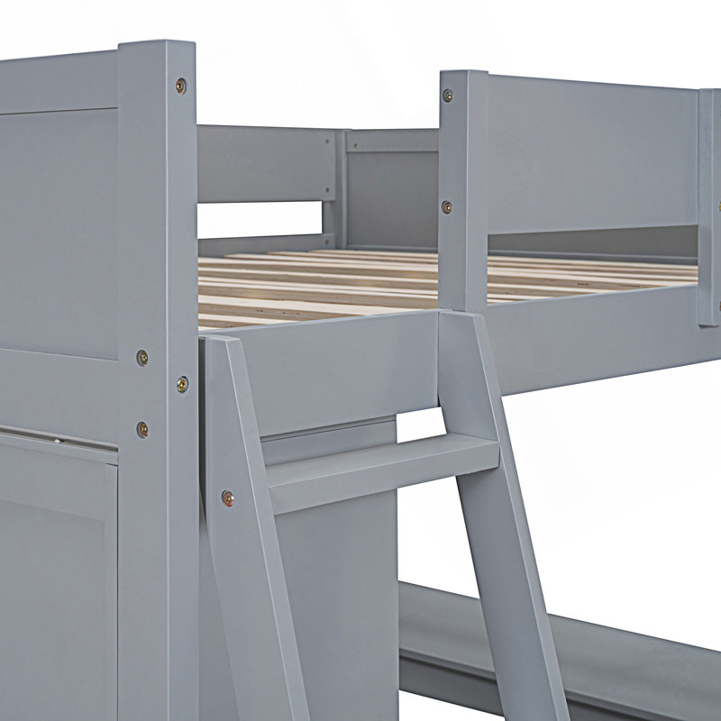 Lit mezzanine double avec bureau et tablette, gris