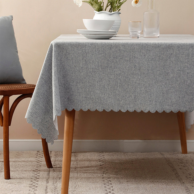 Grey Scalloped Edge Wrinkle-free Heat Resistant 56"x40" Rectangular Tablecloth, 88" x 56", Gray