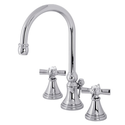 Kingston Brass Millennium Two-Handle 3-Hole Deck Mount Widespread Bathroom Faucet with Brass Pop-Up Drain