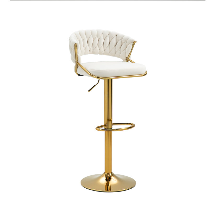Christal Height Adjustable Swivel Bar Stool, Ivory, Gold