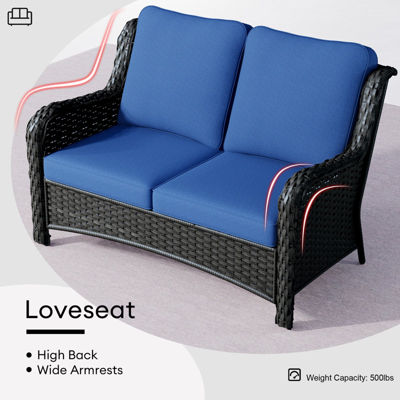 NTC 9 - Person Patio Conversation Set with Cushions, Navy Blue, Brown