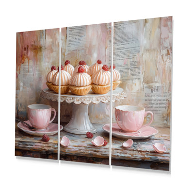 Rose et rouge, petits gâteaux sur support à gâteau - ensemble d'art mural