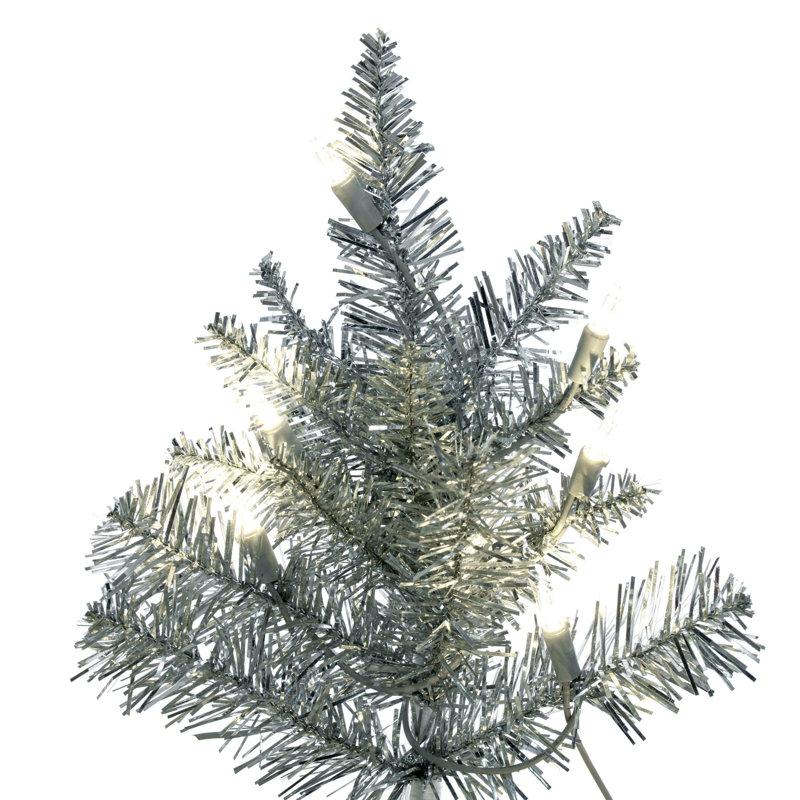3' Silver Tinsel Fir Artificial Christmas Tree with 100 LED Clear/White Lights with Stand, 5.5'